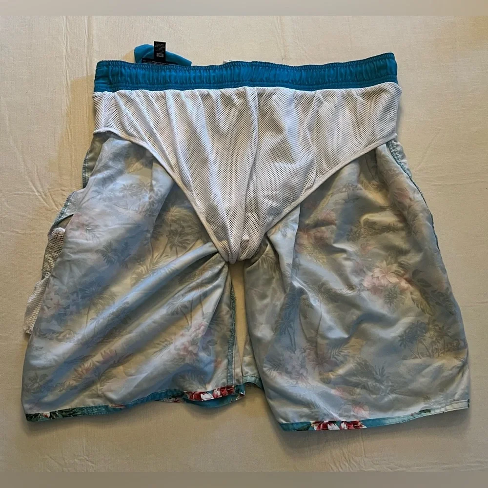 Newport Blue Men’s tropical island Beach Palm Tree Blue swim trunks shorts - Picture 7 of 9